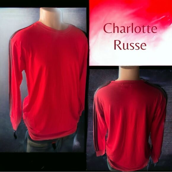 Charlotte Russe l Men’s Long Sleeve Shirt, Top l Red w/ Black stripes l S l NWT - Picture 1 of 8